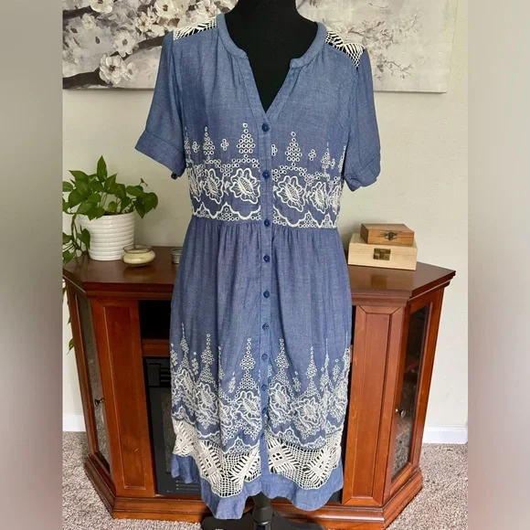 Anthropologie | Dresses | Moulinette Soeurs Embroidered Waters Anthropologie  Shirt Dress Size L | Poshmark